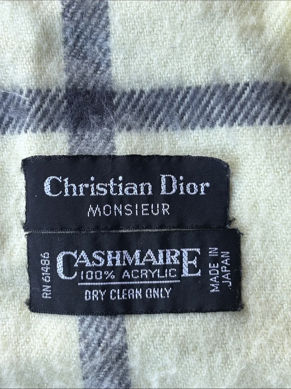 Vintage Christian Dior Monsieur Butter Yellow Scarf Made in Japan Plaid Fringe - Picture 4 of 5